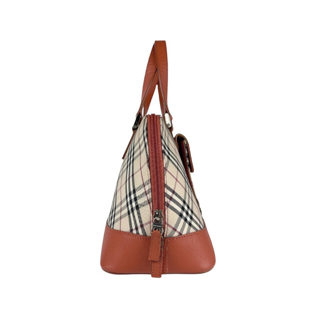 Burberry Handbag Canvas Leather Beige Orange Silver Women's Z6566 - Picture 2 of 5